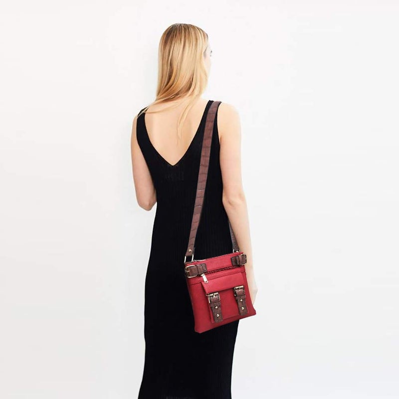 Dasein Top Belted Crossbody Bags for Women Soft Leather Messenger Bag Shoulder Bag Travel Purse (large size-red) - Image 2